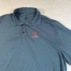 123rd U.S. Open Shirt Mens Large Blue Striped Golf Polo LACC Performance